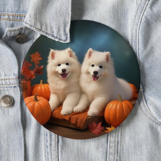 Samoyed Puppy Herfst Delight Pompoen Ronde Button 6,0 Cm (In situ)