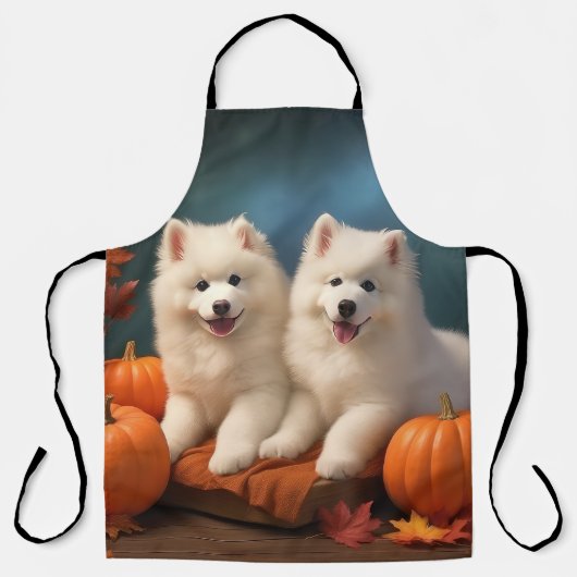 Samoyed Puppy Herfst Delight Pompoen Schort (Voorkant)