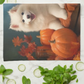 Samoyed Puppy Herfst Delight Pompoen Theedoek (Gevouwen)