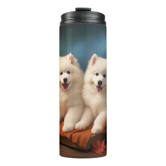 Samoyed Puppy Herfst Delight Pompoen Thermosbeker (Voorkant)