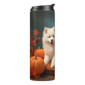 Samoyed Puppy Herfst Delight Pompoen Thermosbeker (Gedraaid links)