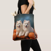 Samoyed Puppy Herfst Delight Pompoen Tote Bag (Dichtbij)