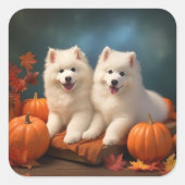 Samoyed Puppy Herfst Delight Pompoen Vierkante Sticker (Voorkant)