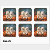Samoyed Puppy Herfst Delight Pompoen Vierkante Sticker (Vel)