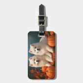 Samoyed Puppy Herfst Plezier Pompoen Bagagelabel (Voorkant verticaal)