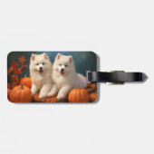 Samoyed Puppy Herfst Plezier Pompoen Bagagelabel (Achterkant horizontaal)