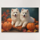 Samoyed Puppy Herfst Plezier Pompoen  Legpuzzel (Horizontaal)