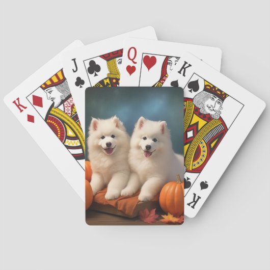 Samoyed Puppy Herfst Plezier Pompoen Pokerkaarten (Achterkant)