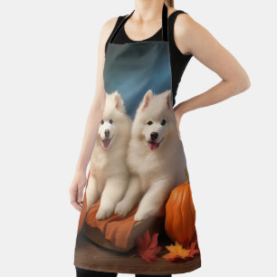 Samoyed Puppy Herfst Plezier Pompoen Schort