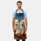 Samoyed Puppy Herfst Plezier Pompoen Schort (Gedragen)
