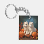 Samoyed Puppy Herfst Plezier Pompoen Sleutelhanger (Voorkant Links)
