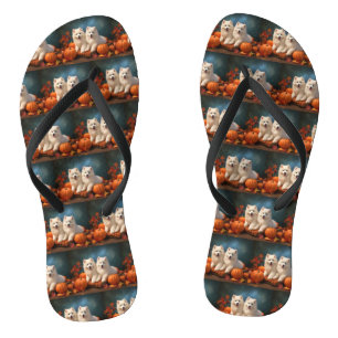 Samoyed Puppy Herfst Plezier Pompoen  Teenslippers