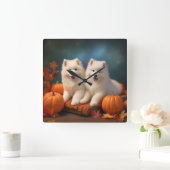 Samoyed Puppy Herfst Plezier Pompoen Vierkante Klok (Huis)