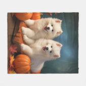 Samoyed Puppy Herfstpracht Pompoen Fleece Deken (Voorkant (Horizontaal))