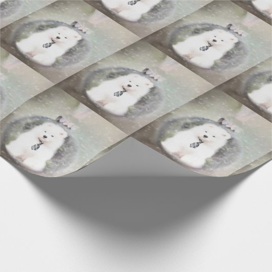 Samoyed Puppy kerstpapier Cadeaupapier (Hoek)