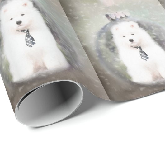 Samoyed Puppy kerstpapier Cadeaupapier (Rol Hoek)