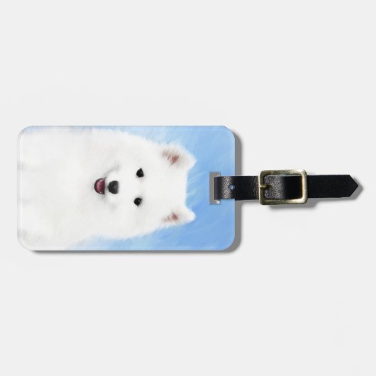 Samoyed Puppy Painting - Cute Original Dog Art Bagagelabel (Voorkant horizontaal)