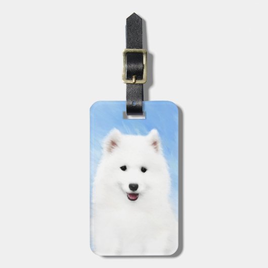 Samoyed Puppy Painting - Cute Original Dog Art Bagagelabel (Voorkant verticaal)