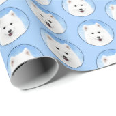 Samoyed Puppy Painting - Cute Original Dog Art Cadeaupapier (Rol Hoek)