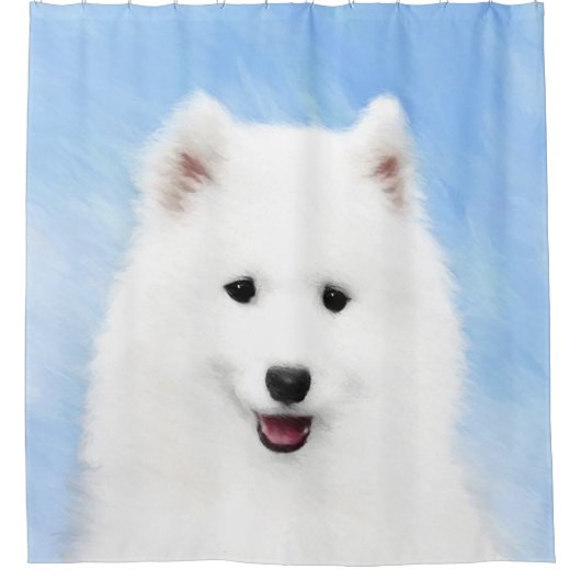 Samoyed Puppy Painting - Cute Original Dog Art Douchegordijn (Voorkant)