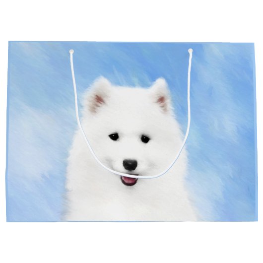 Samoyed Puppy Painting - Cute Original Dog Art Groot Cadeauzakje (Achterkant)