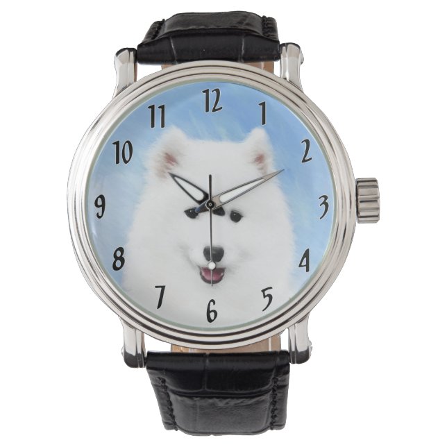 Samoyed Puppy Painting - Cute Original Dog Art Horloge (Voorkant)