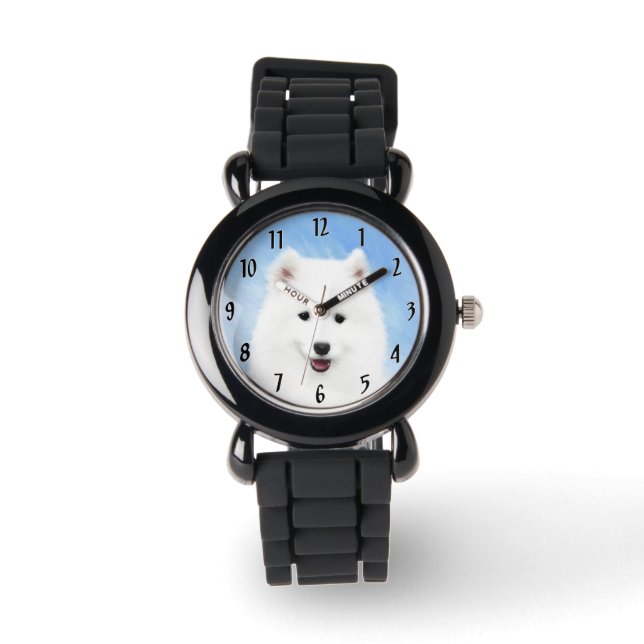 Samoyed Puppy Painting - Cute Original Dog Art Horloge (Voorkant)