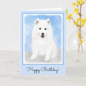 Samoyed Puppy Painting - Cute Original Dog Art Kaart (Gele Bloem)