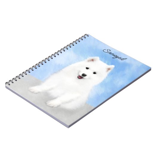 Samoyed Puppy Painting - Cute Original Dog Art Notitieboek (Linkerzijde)