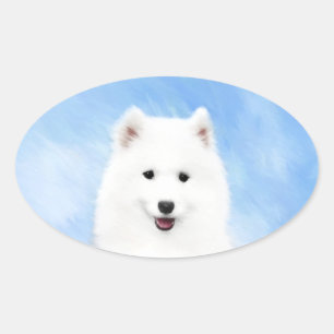 Samoyed Puppy Painting - Cute Original Dog Art Ovale Sticker
