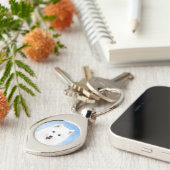 Samoyed Puppy Painting - Cute Original Dog Art Sleutelhanger (Zijkant)