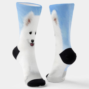 Samoyed Puppy Painting - Cute Original Dog Art Sokken