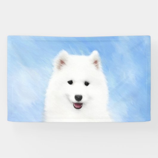 Samoyed Puppy Painting - Cute Original Dog Art Spandoek (Horizontaal)