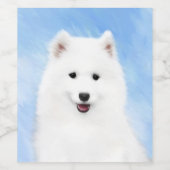 Samoyed Puppy Painting - Cute Original Dog Art Wijn Etiket (Enkel label)