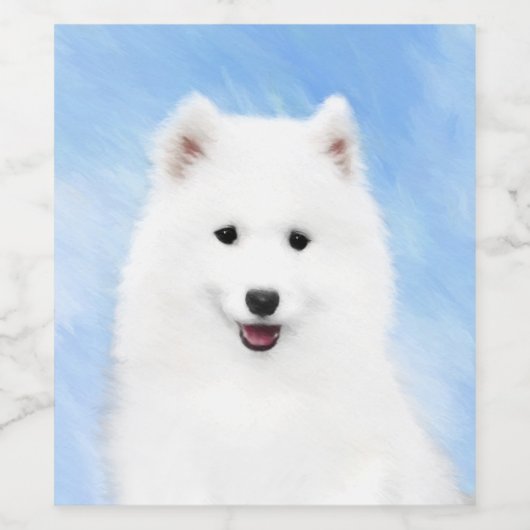 Samoyed Puppy Painting - Cute Original Dog Art Wijn Etiket (Enkel label)