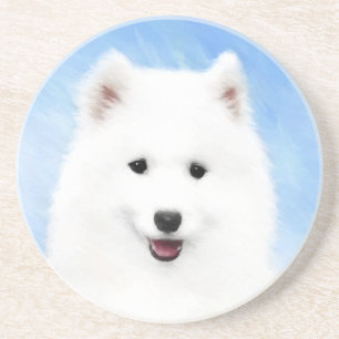 Samoyed Puppy Painting - Cute Original Dog Art Zandsteen Onderzetter