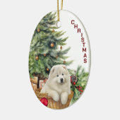 Samoyed puppy rieten mand kerst keramisch ornament (Links)