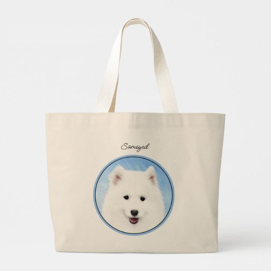 Samoyed Puppy Schilderij Wit Schattige Originele H Grote Tote Bag (Achterkant)