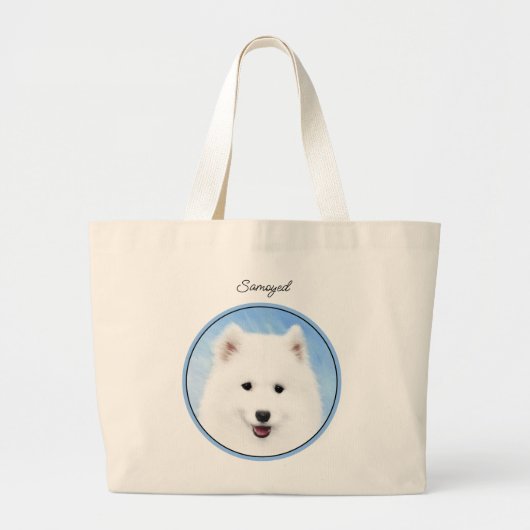 Samoyed Puppy Schilderij Wit Schattige Originele H Grote Tote Bag (Voorkant)