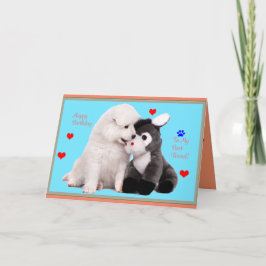 Samoyed Puppy & Toy Birthday Greeting Card Kaart