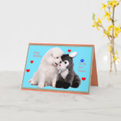 Samoyed Puppy & Toy Birthday Greeting Card Kaart (Gele Bloem)