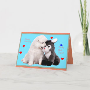 Samoyed Puppy & Toy Birthday Greeting Card Kaart