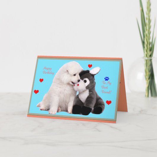 Samoyed Puppy & Toy Birthday Greeting Card Kaart (Voorkant)