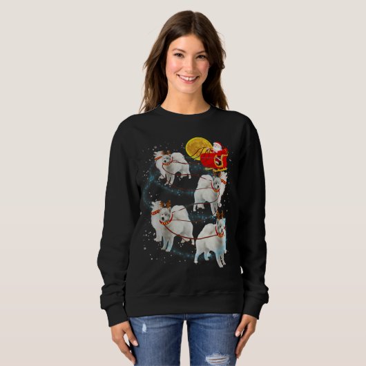 Samoyed Reindeer kerstlampjes Pajama Trui (Voorkant volledig)