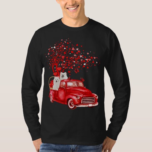 Samoyed Riding Rode Vrachtwagen Valentijn Vlinder  T-shirt (Voorkant)