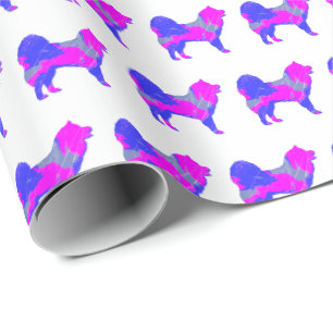 Samoyed Sammy Dog Silhouet Roze/Blauw Wit Gift Cadeaupapier