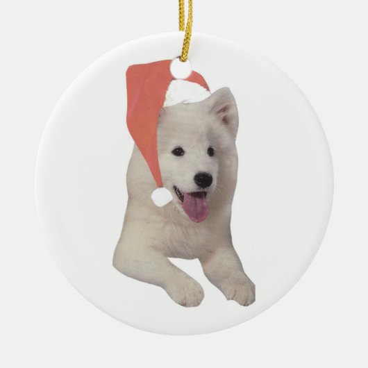 Samoyed Santa Hat Ornament (Voorkant)