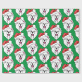Samoyed Santa Wrapping Paper—Matte, glanzende &Lin Cadeaupapier (Vlak)