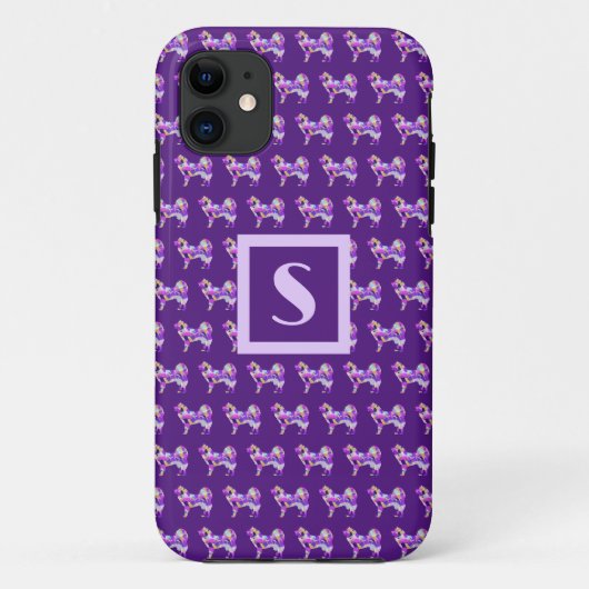 Samoyed Schattige Dog Paarse Silhouet Monogram Case-Mate iPhone Case (Achterkant)