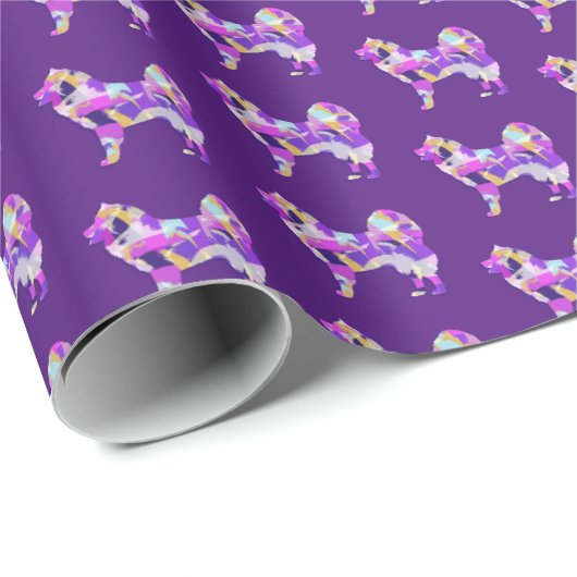 Samoyed Schattige Hondensilhouet Paarse PY&B Verja Cadeaupapier (Rol Hoek)